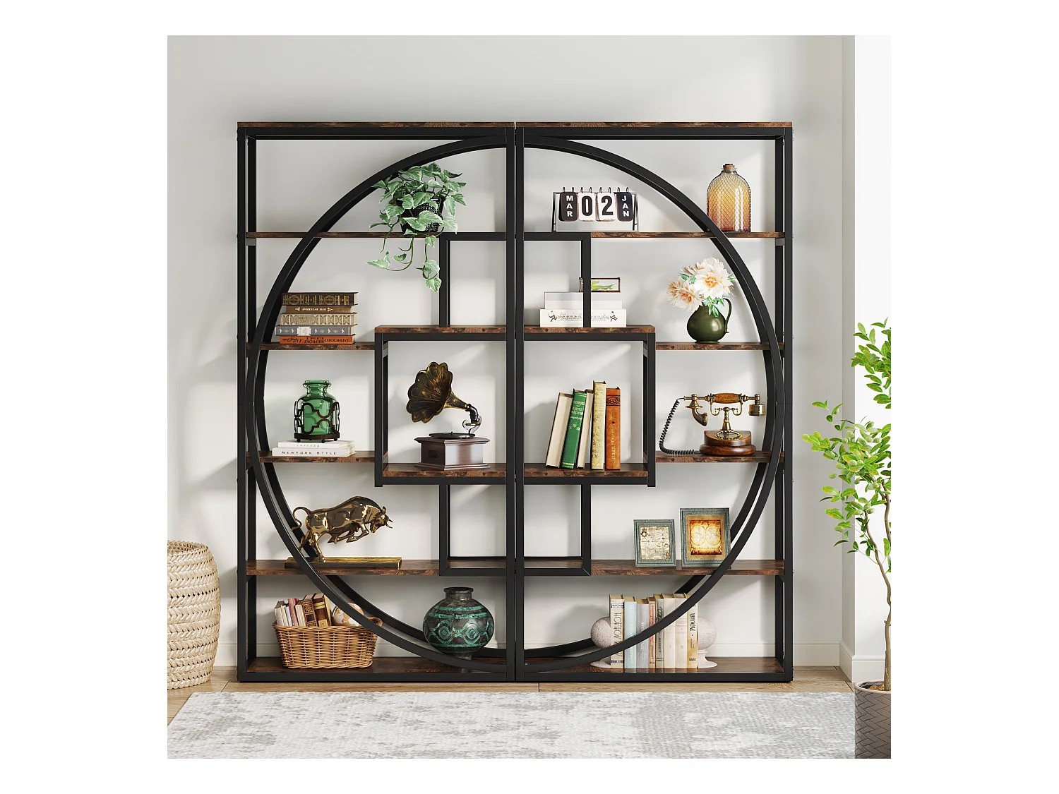 Industriebibliothek mit 5 Etagen, Bibliothek mit einer Höhe von 180 cm und 8 offenen Ablagefächern