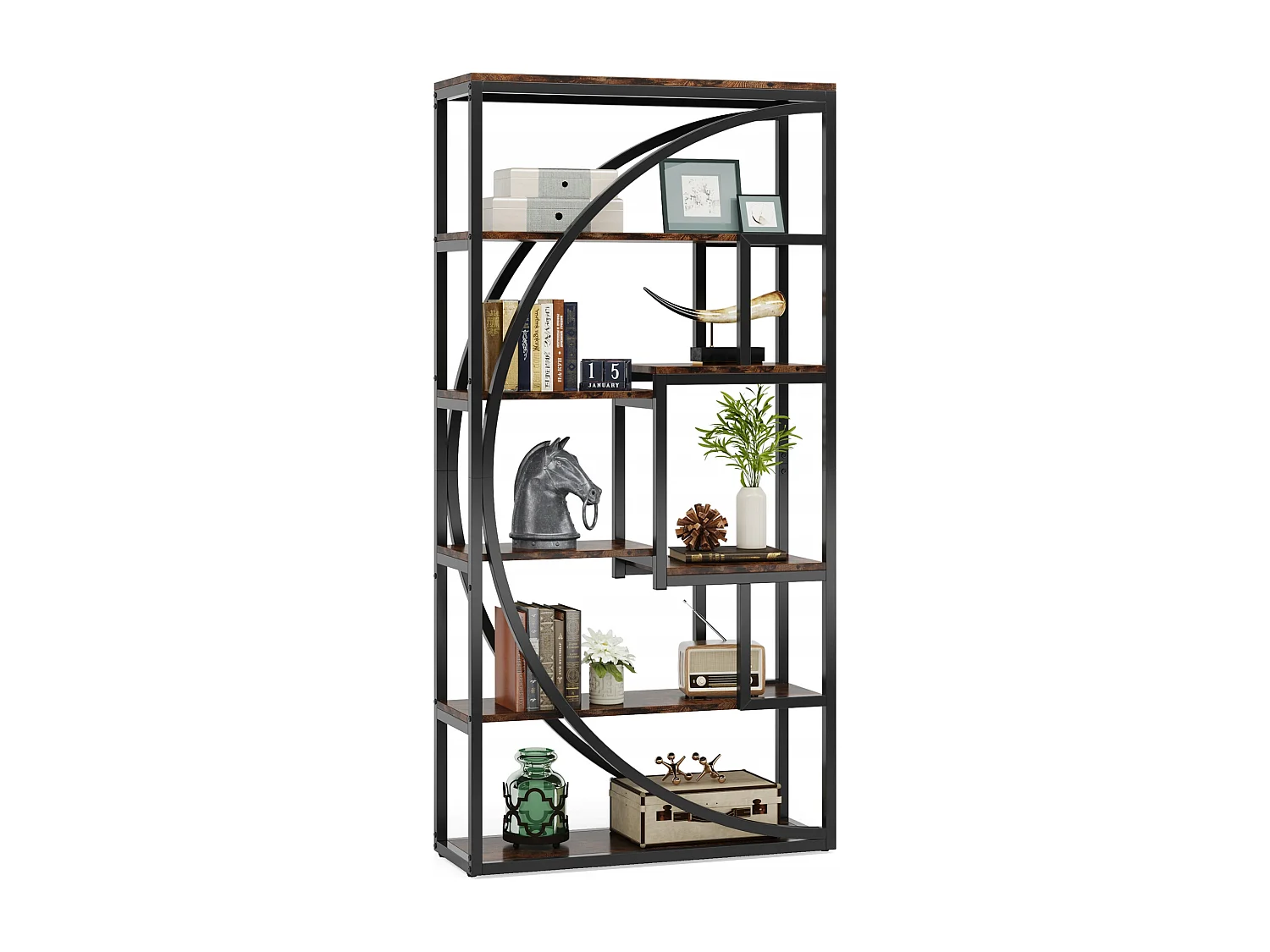 Bibliothèque Industrielle à 5 Niveaux, Bibliothèque de 180 cm de Hauteur avec 8 Étagères de Rangement Ouvertes