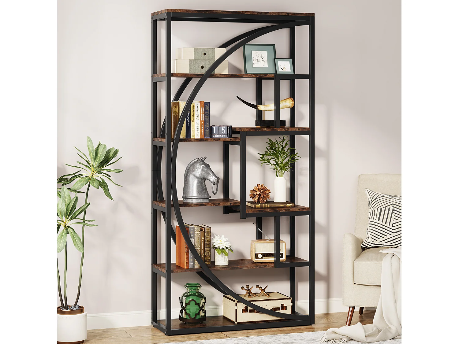 Bibliothèque Industrielle à 5 Niveaux, Bibliothèque de 180 cm de Hauteur avec 8 Étagères de Rangement Ouvertes