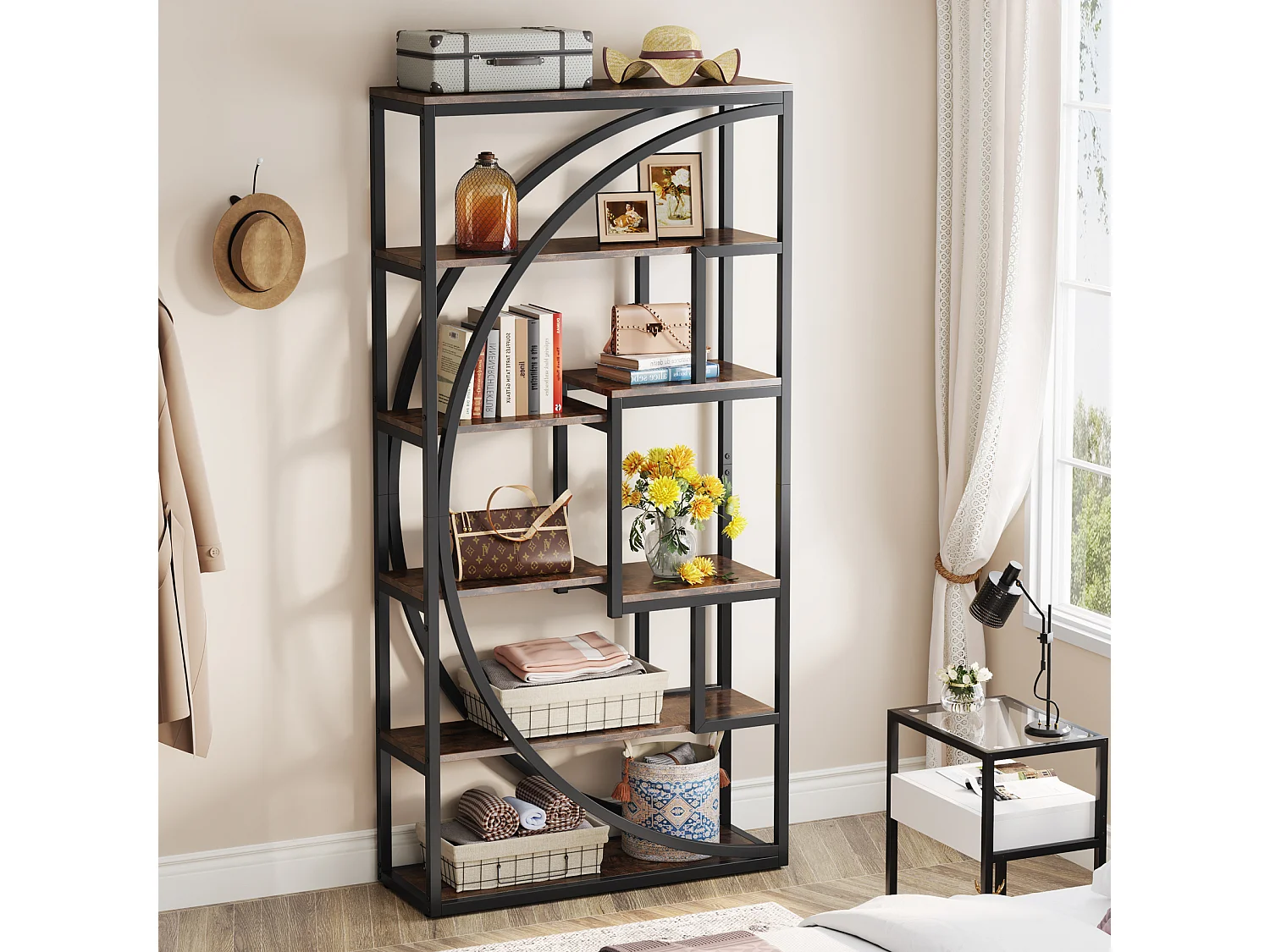 Bibliothèque Industrielle à 5 Niveaux, Bibliothèque de 180 cm de Hauteur avec 8 Étagères de Rangement Ouvertes