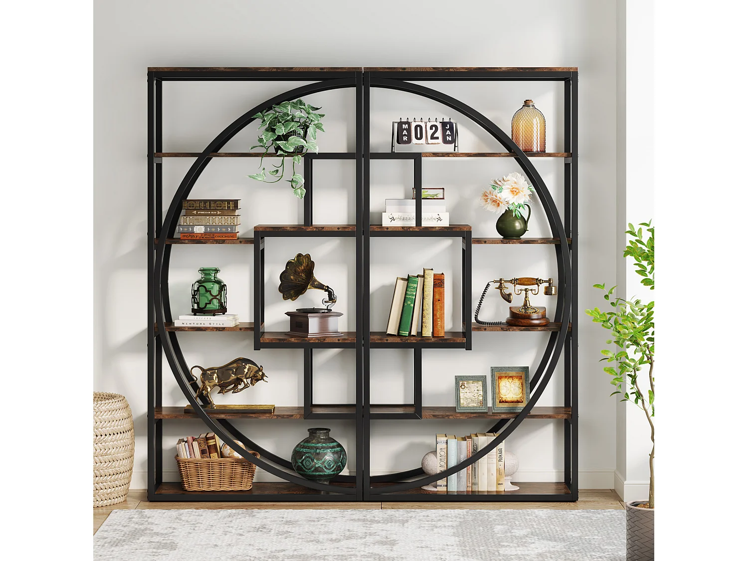 Bibliothèque Industrielle à 5 Niveaux, Bibliothèque de 180 cm de Hauteur avec 8 Étagères de Rangement Ouvertes