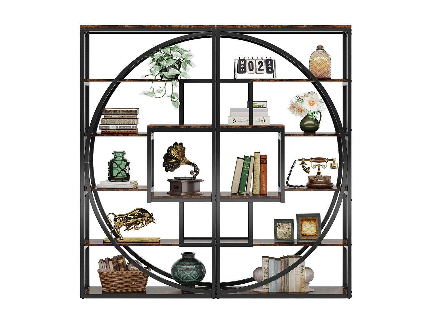 Bibliothèque Industrielle à 5 Niveaux, Bibliothèque de 180 cm de Hauteur avec 8 Étagères de Rangement Ouvertes