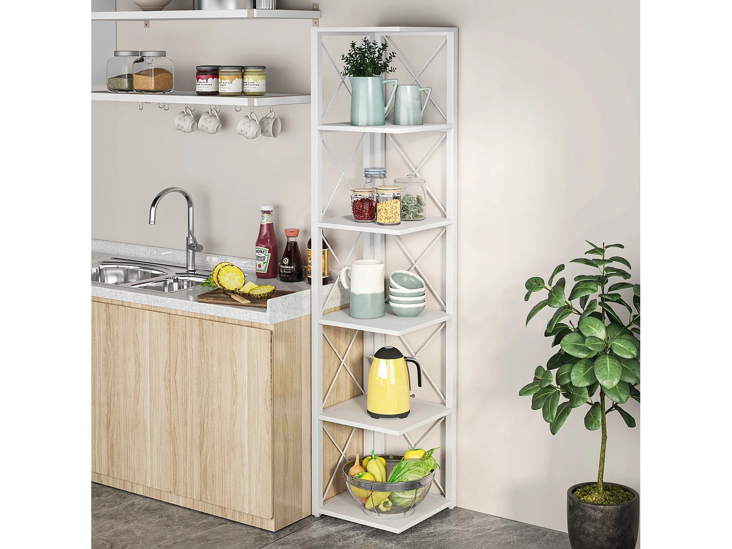 Bibliothèque d'angle, étagère de Rangement étagère bibliothèque, Support de Plante, 6 Niveaux Industriel pour la Maison, Bureau