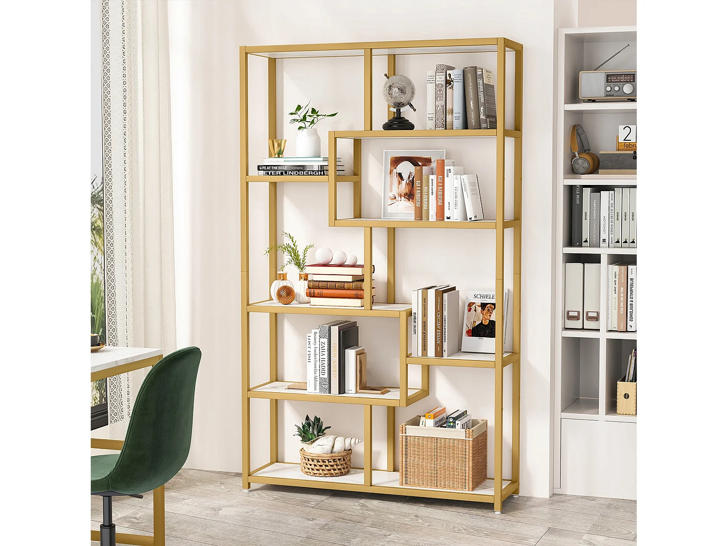 8-laags boekenkast, 100 x 30 x 180 cm vrijstaande boekenkast, vrijstaande boekenkast decoratieve opbergplanken