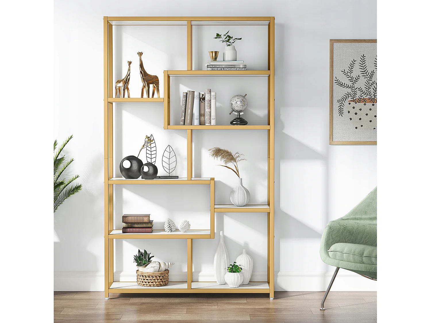 8-laags boekenkast, 100 x 30 x 180 cm vrijstaande boekenkast, vrijstaande boekenkast decoratieve opbergplanken