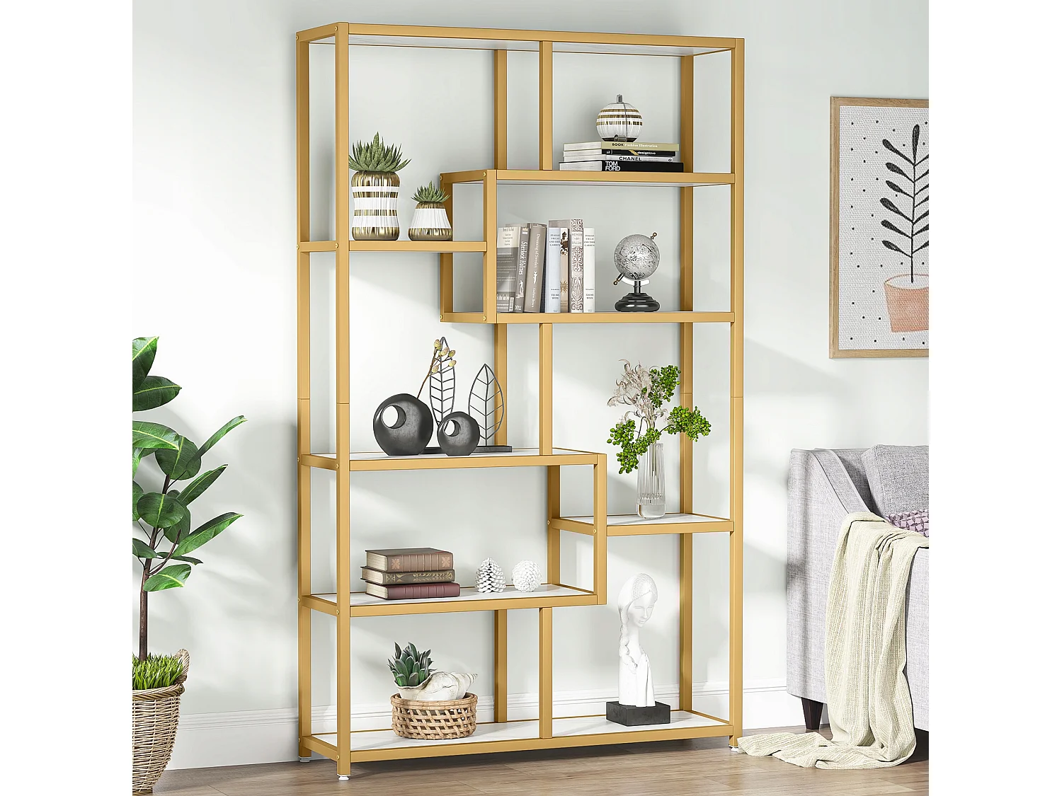 8-laags boekenkast, 100 x 30 x 180 cm vrijstaande boekenkast, vrijstaande boekenkast decoratieve opbergplanken