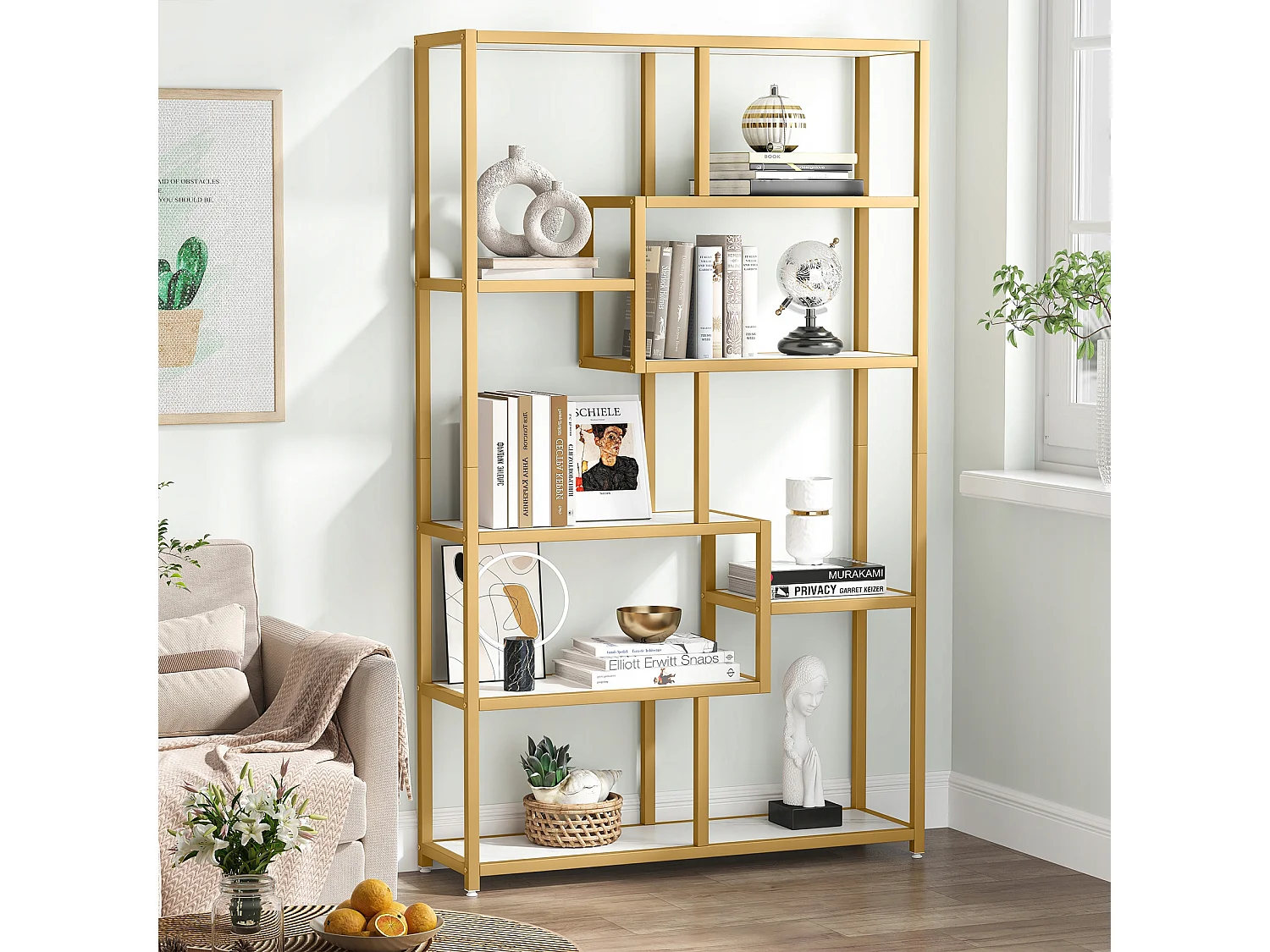 Bibliothèque à 8 étages, 100 x 30 x 180 cm Étagère indépendante, étagère sur Pied Étagères de Rangement décoratives