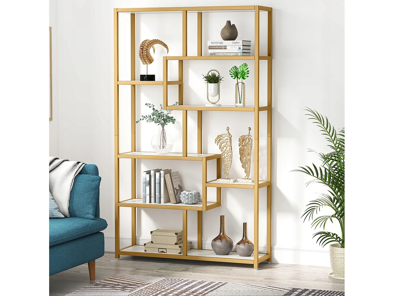 Bibliothèque à 8 étages, 100 x 30 x 180 cm Étagère indépendante, étagère sur Pied Étagères de Rangement décoratives