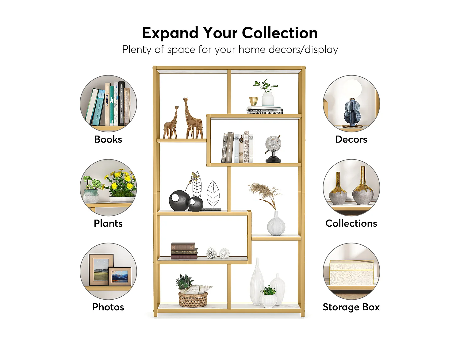 Bibliothèque à 8 étages, 100 x 30 x 180 cm Étagère indépendante, étagère sur Pied Étagères de Rangement décoratives