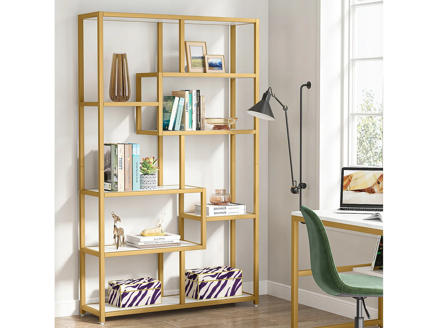 Bibliothèque à 8 étages, 100 x 30 x 180 cm Étagère indépendante, étagère sur Pied Étagères de Rangement décoratives