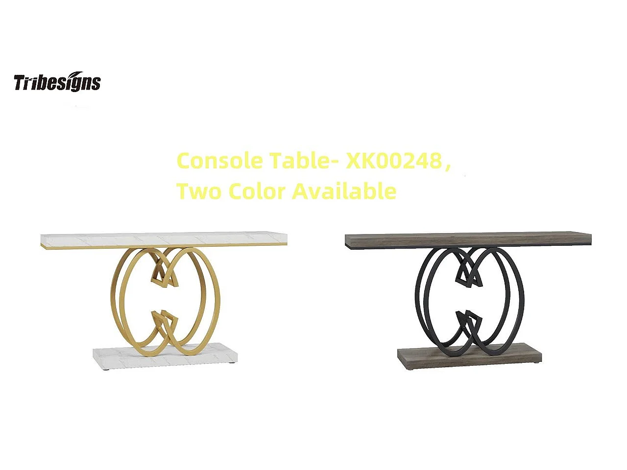 Consola de mesa dorada de 140 cm, Mesa de entrada moderna con patas de metal dorado en forma de doble C, Mármol blanco imitación