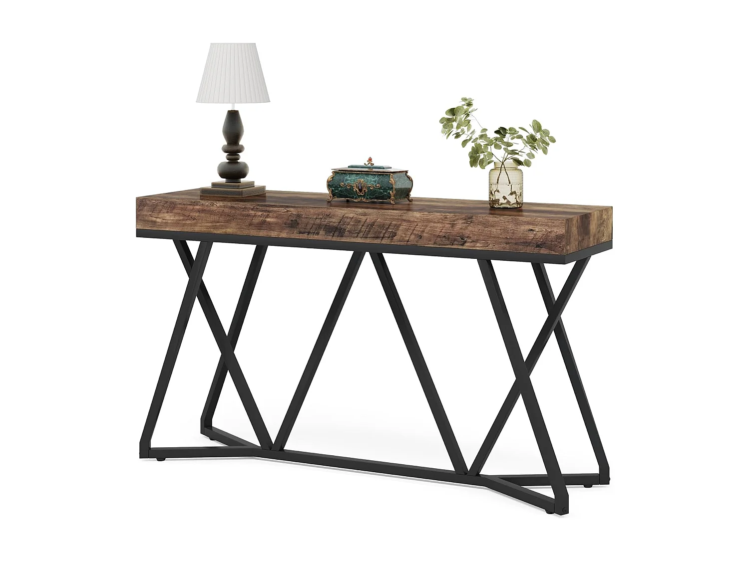 Table Console de 140cm, Table d'entrée en Bois avec Base en métal Unique, Table Basse, Table de Foyer