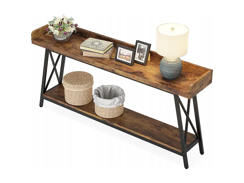 Table Console Derrière Le Canapé 180 cm Extra Longue, Table de Canapé Industrielle Rustique pour Salon, Table de Bar Longue