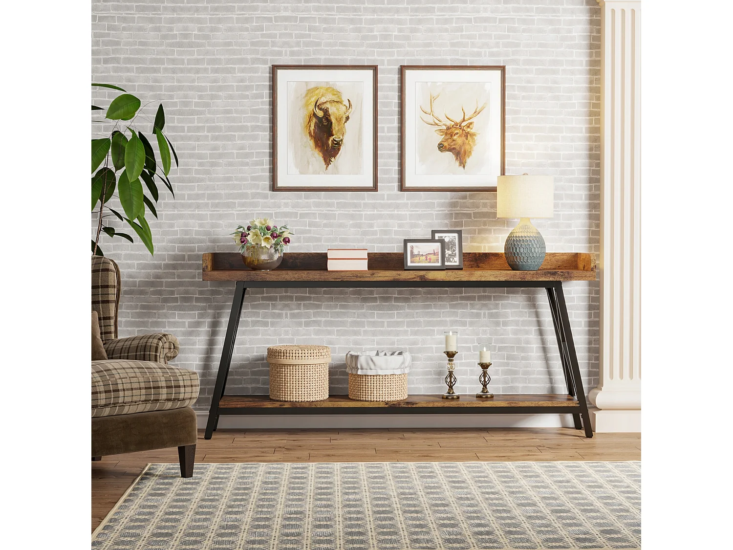 Consoletafel achter de bank 180cm extra lang, rustieke industriële salontafel voor de woonkamer, lange bartafel voor smalle entreehal