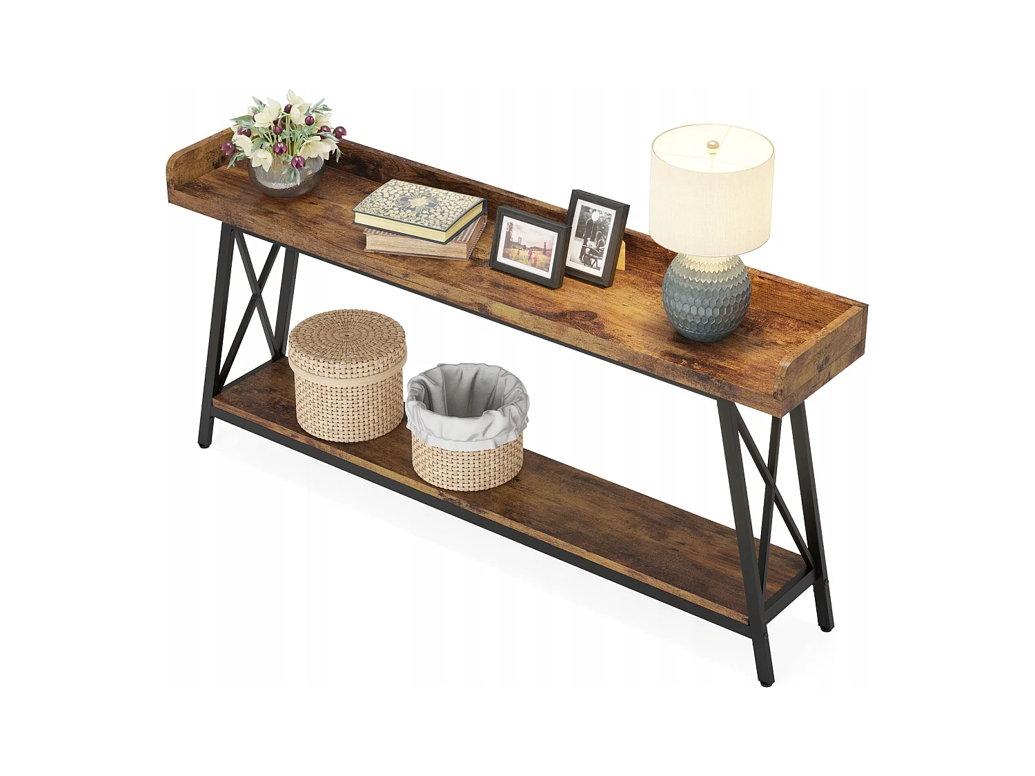 Table Console Derrière Le Canapé 180 cm Extra Longue, Table de Canapé Industrielle Rustique pour Salon, Table de Bar Longue