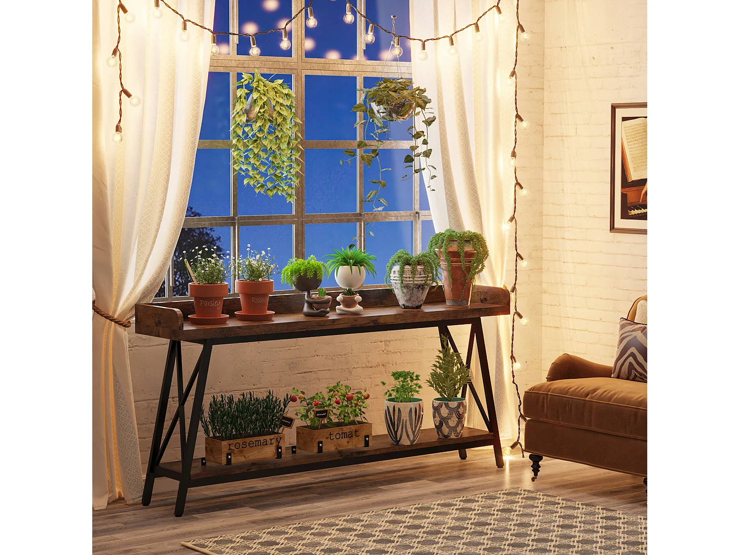 Table Console Derrière Le Canapé 180 cm Extra Longue, Table de Canapé Industrielle Rustique pour Salon, Table de Bar Longue