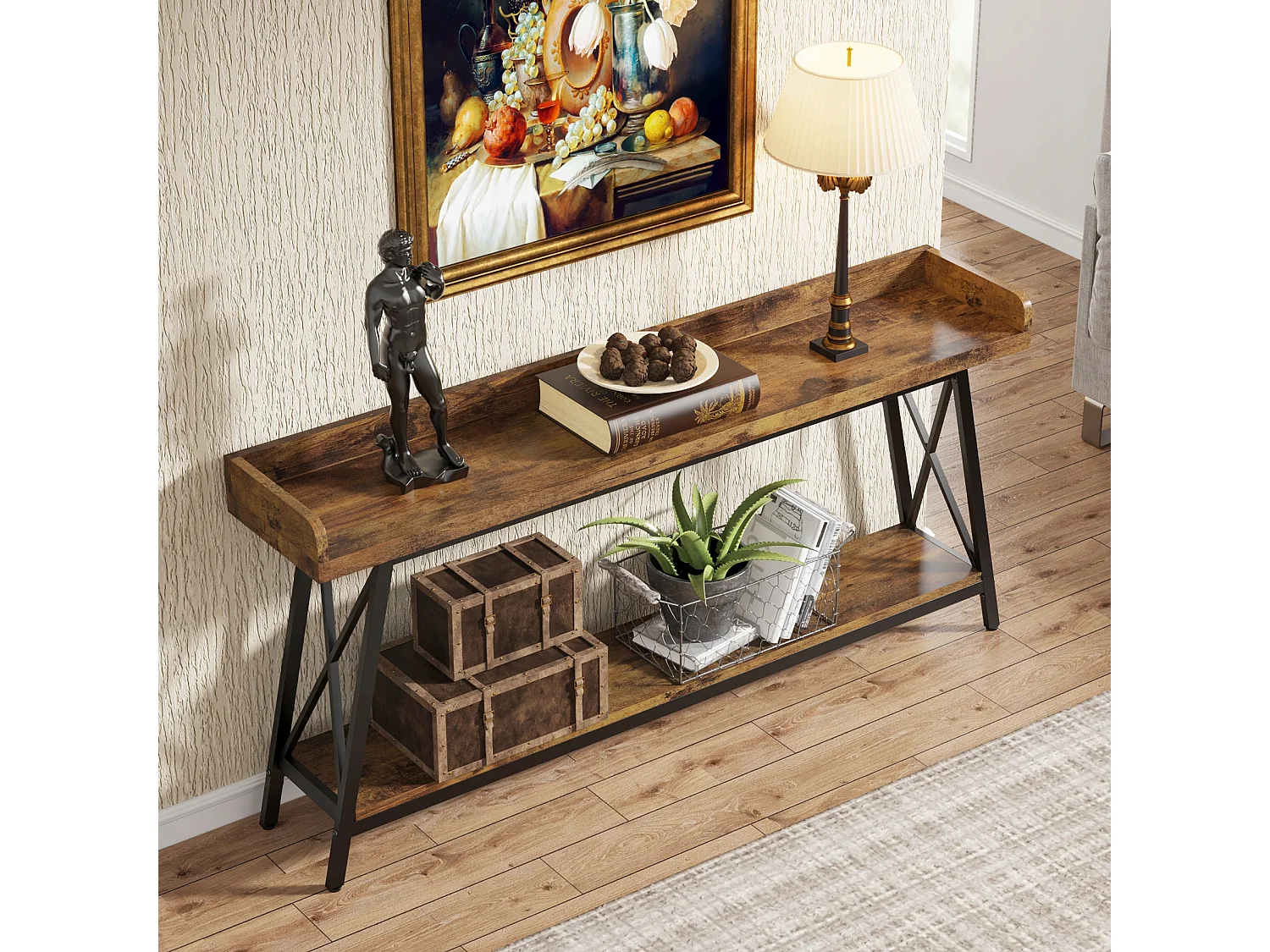 Table Console Derrière Le Canapé 180 cm Extra Longue, Table de Canapé Industrielle Rustique pour Salon, Table de Bar Longue