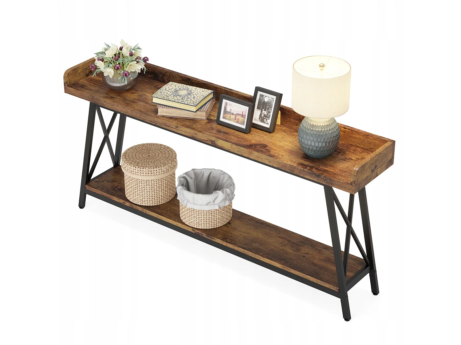 Table Console Derrière Le Canapé 180 cm Extra Longue, Table de Canapé Industrielle Rustique pour Salon, Table de Bar Longue