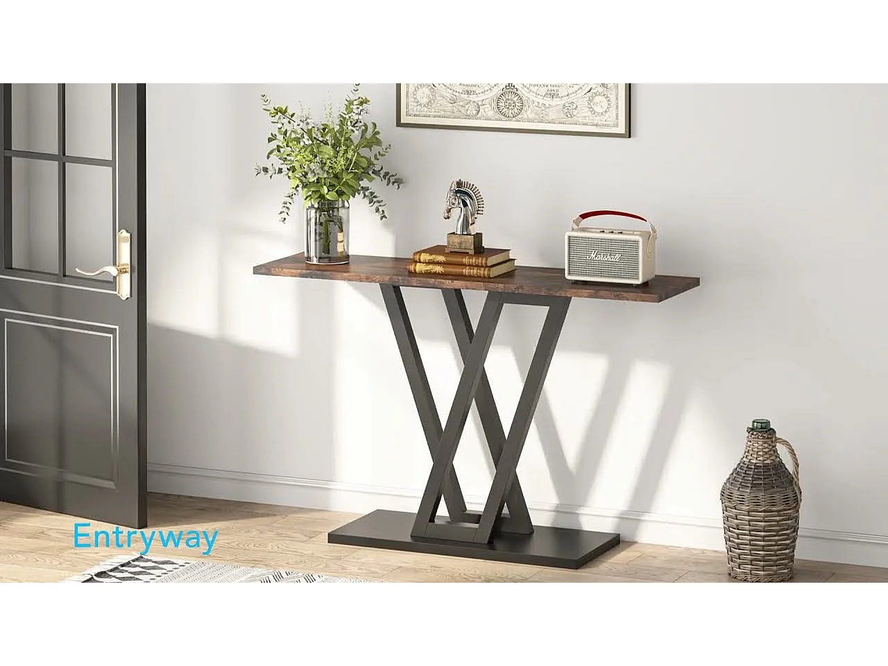 Console Meuble, Console d’entrée de Couloir Industrielle, Tables d'entrée de 110 cm Table de canapé étroite pour Salon, Marron Rustique