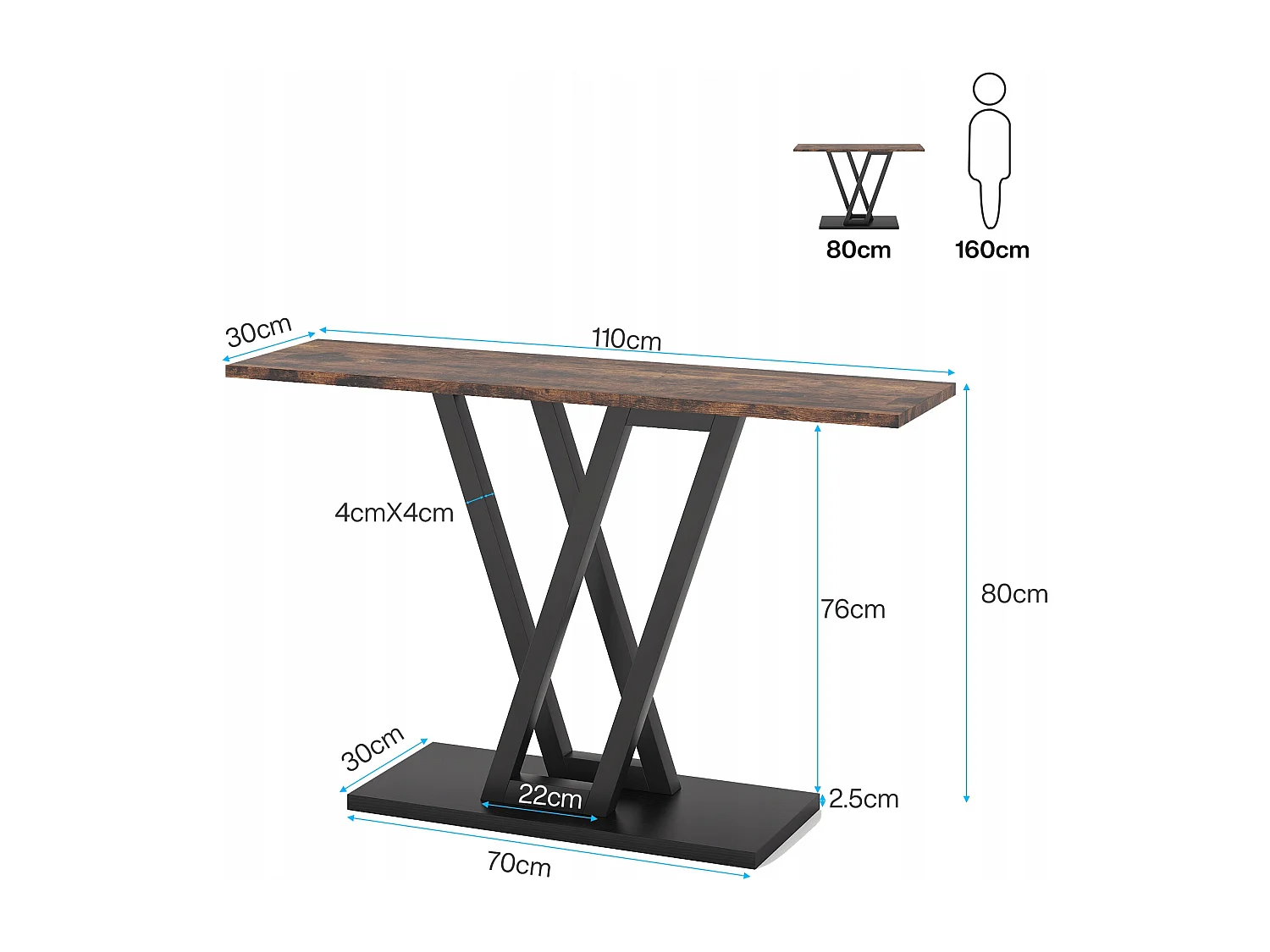 Console Meuble, Console d’entrée de Couloir Industrielle, Tables d'entrée de 110 cm Table de canapé étroite pour Salon, Marron Rustique