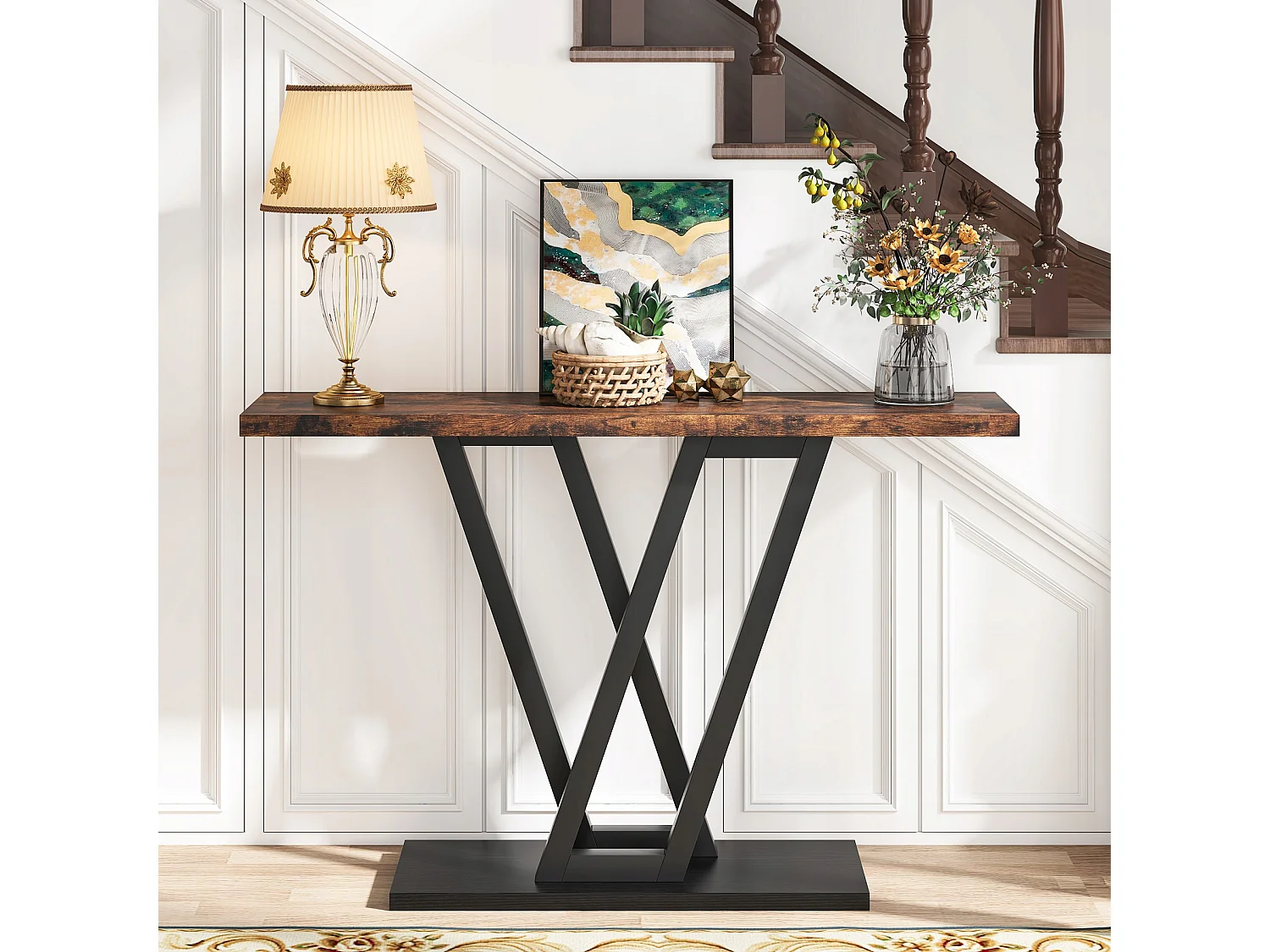 Console Meuble, Console d’entrée de Couloir Industrielle, Tables d'entrée de 110 cm Table de canapé étroite pour Salon, Marron Rustique