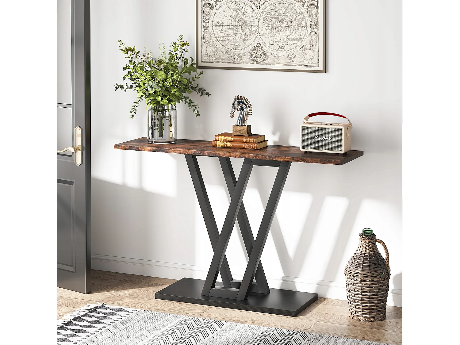 Console Meuble, Console d’entrée de Couloir Industrielle, Tables d'entrée de 110 cm Table de canapé étroite pour Salon, Marron Rustique