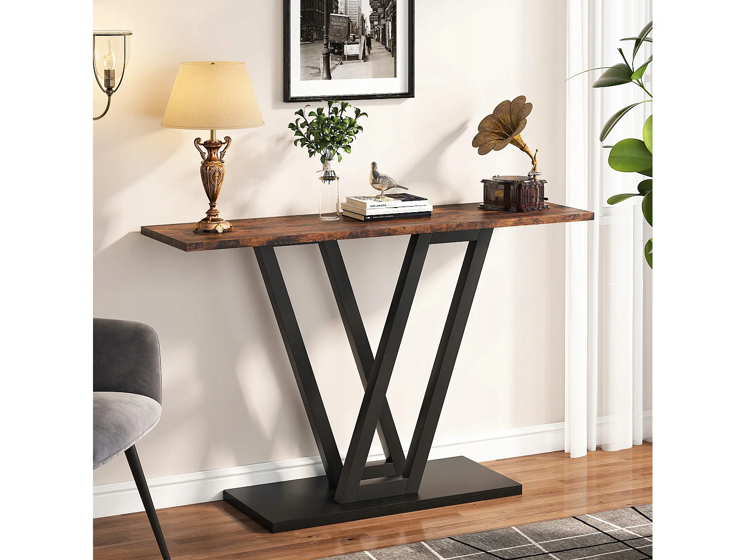 Console Meuble, Console d’entrée de Couloir Industrielle, Tables d'entrée de 110 cm Table de canapé étroite pour Salon, Marron Rustique