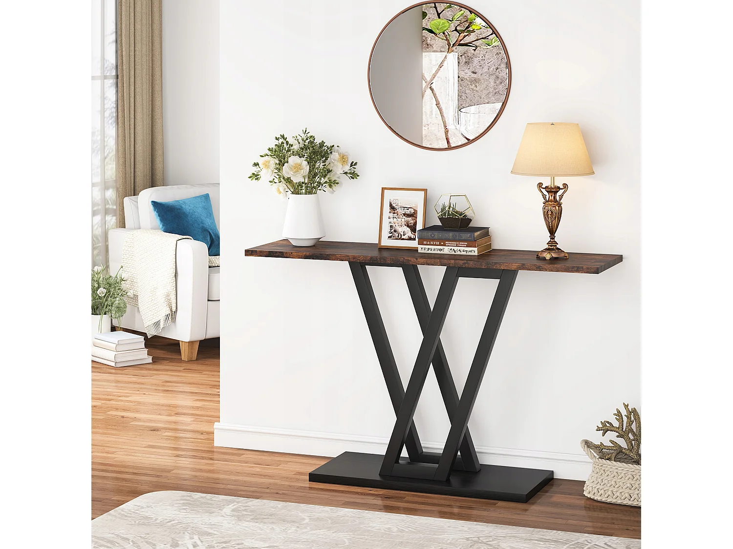 Console Meuble, Console d’entrée de Couloir Industrielle, Tables d'entrée de 110 cm Table de canapé étroite pour Salon, Marron Rustique