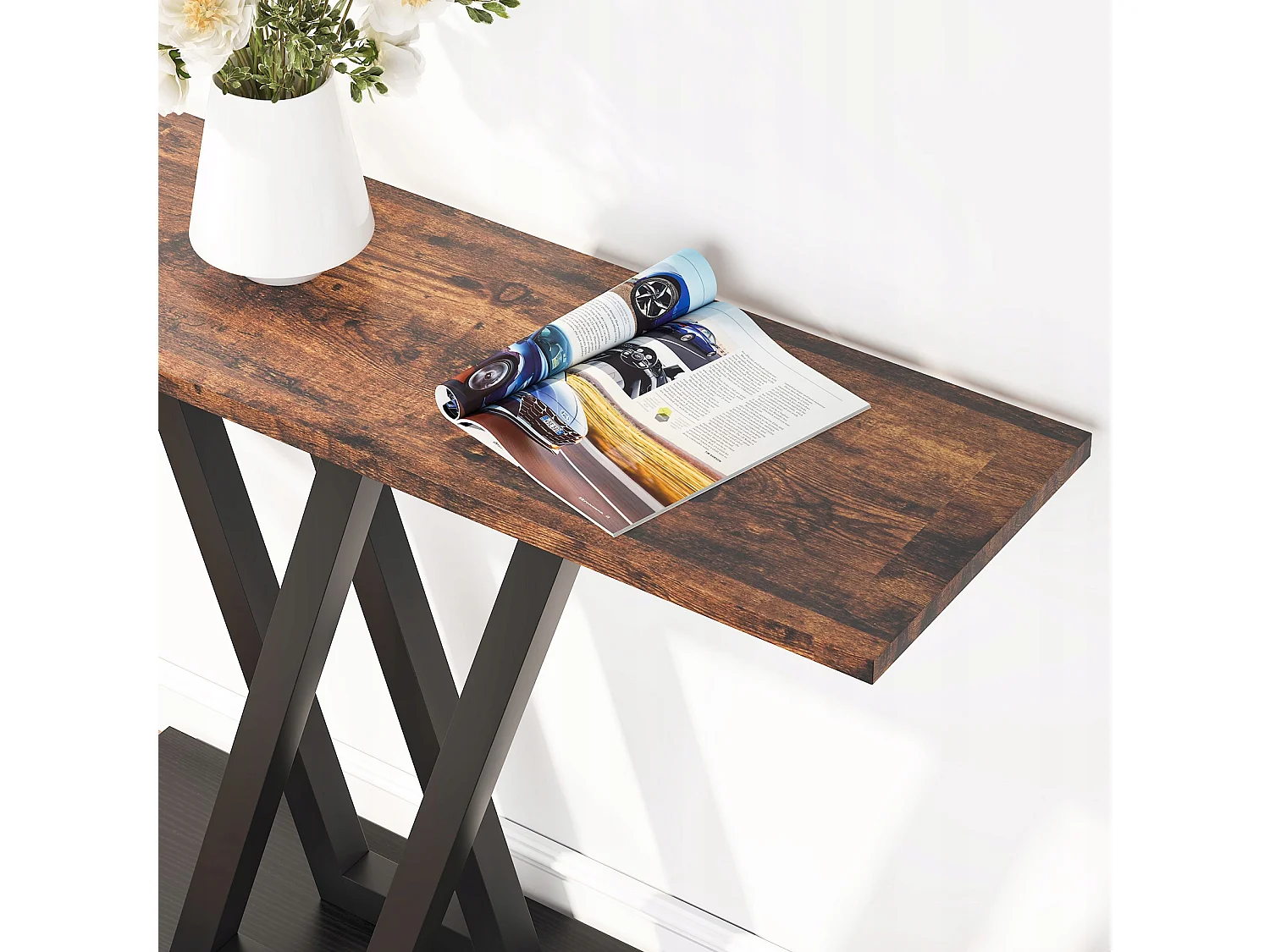 Console Meuble, Console d’entrée de Couloir Industrielle, Tables d'entrée de 110 cm Table de canapé étroite pour Salon, Marron Rustique