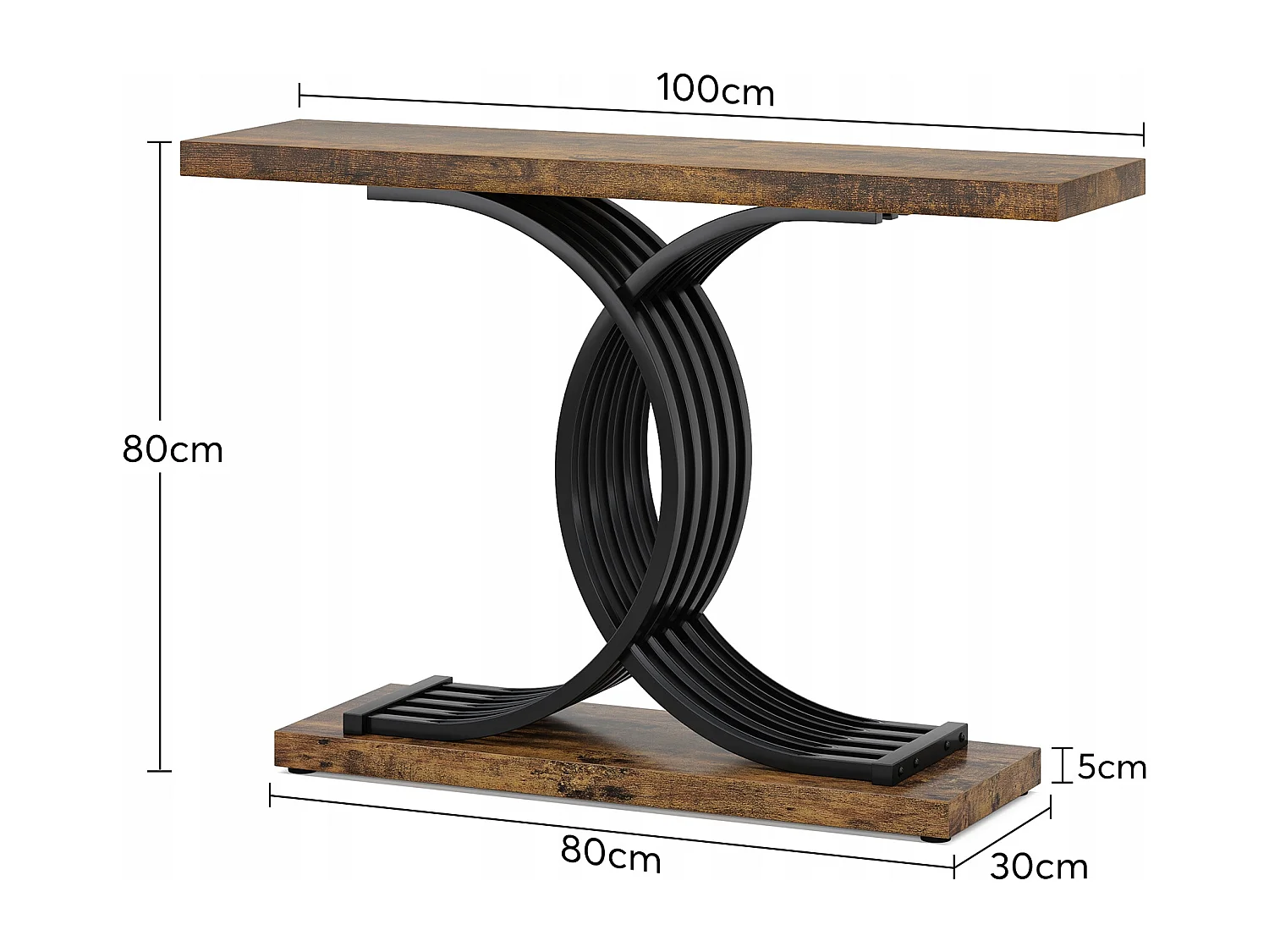 Table Console d'entrée, 100 x 29,5 x 80 cm Table Console Vintage, Table d'entrée avec Pieds métalliques géométriques