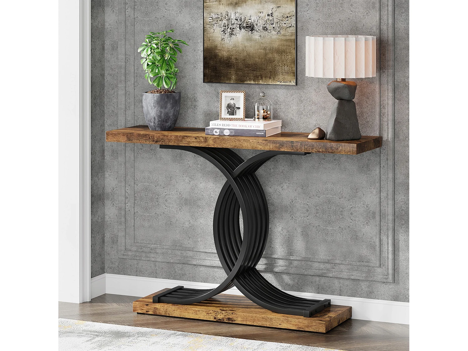 Table Console d'entrée, 100 x 29,5 x 80 cm Table Console Vintage, Table d'entrée avec Pieds métalliques géométriques