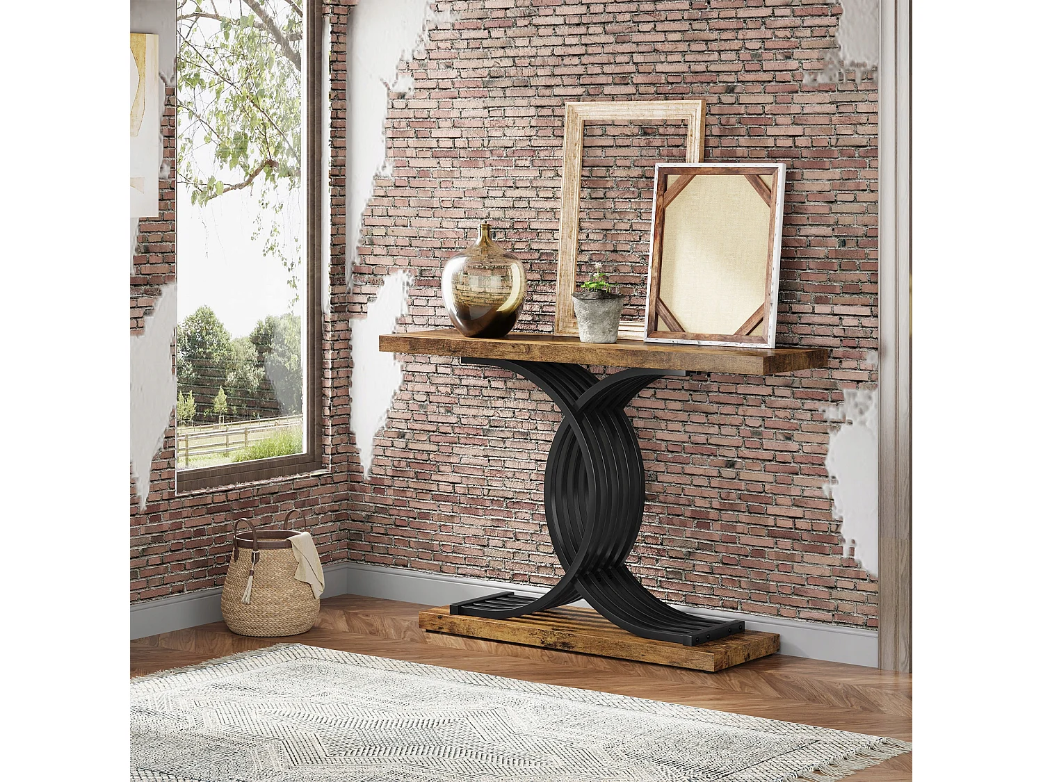 Table Console d'entrée, 100 x 29,5 x 80 cm Table Console Vintage, Table d'entrée avec Pieds métalliques géométriques