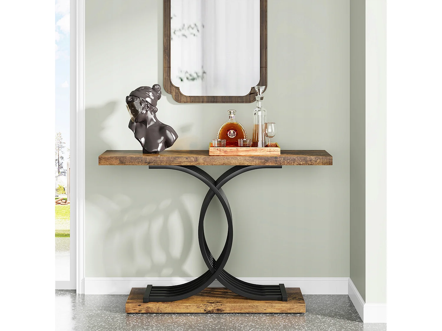 Table Console d'entrée, 100 x 29,5 x 80 cm Table Console Vintage, Table d'entrée avec Pieds métalliques géométriques