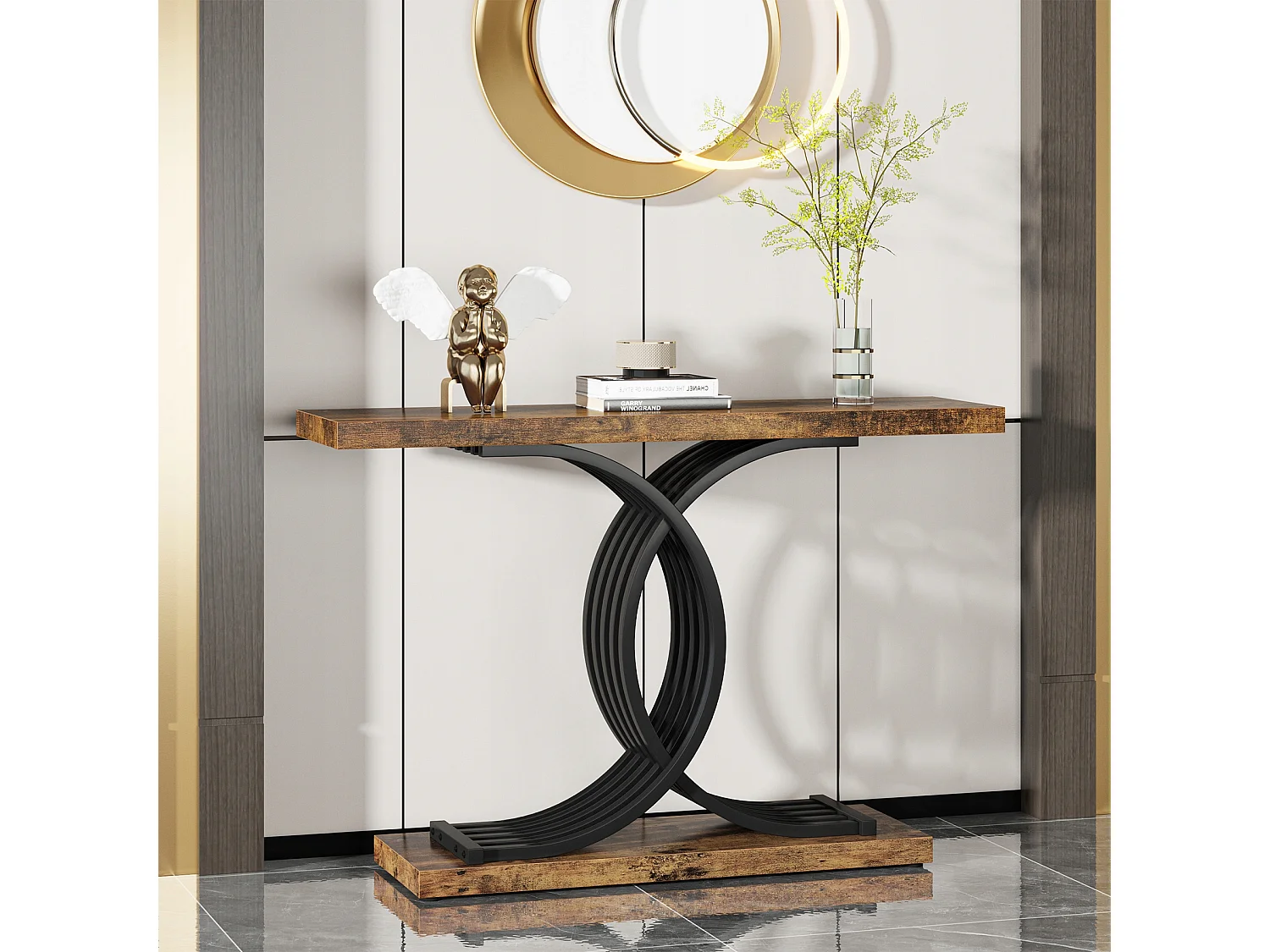 Table Console d'entrée, 100 x 29,5 x 80 cm Table Console Vintage, Table d'entrée avec Pieds métalliques géométriques