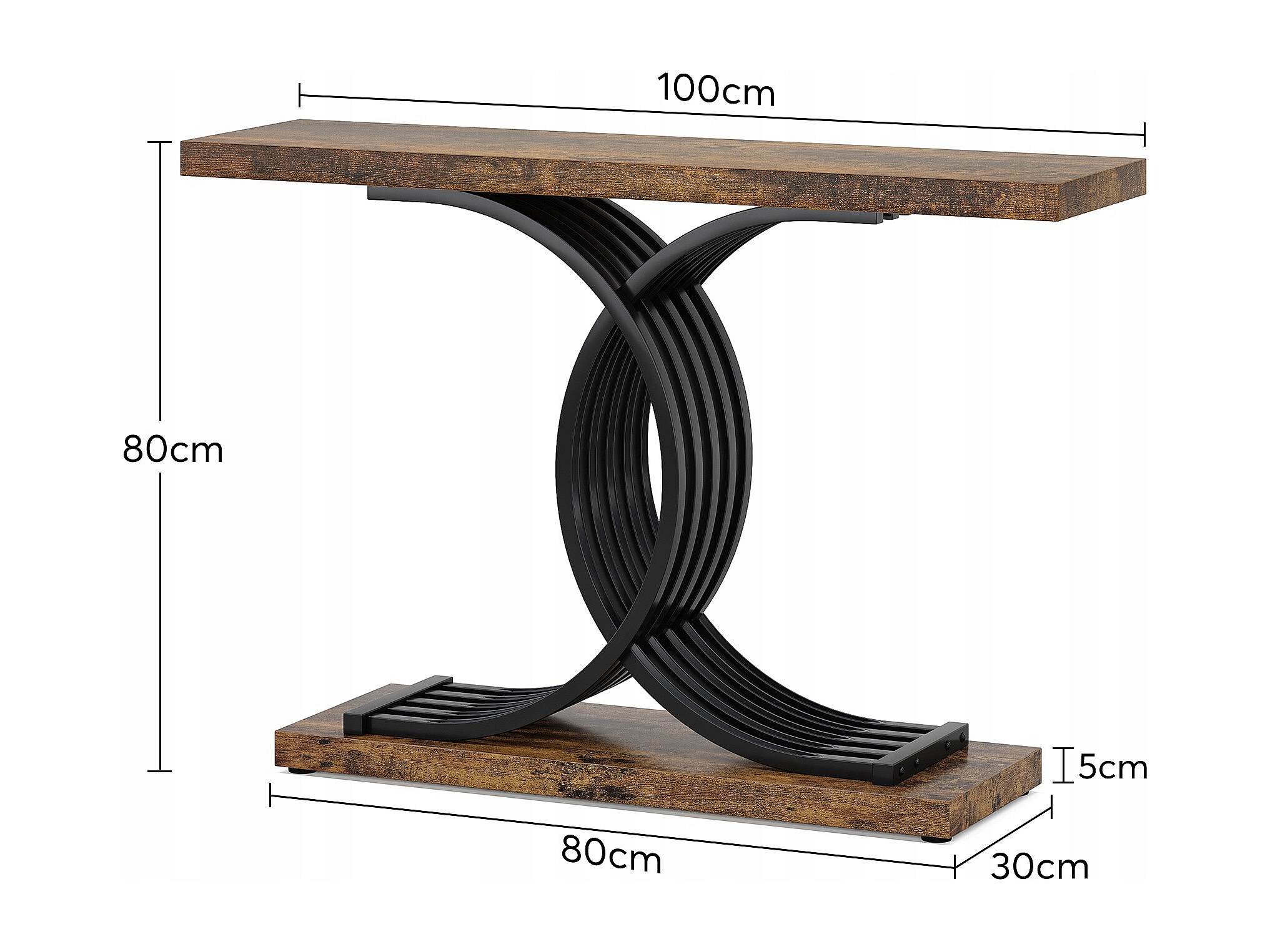 Table Console Vintage Tribesigns 110x35x75 Cm - Meuble D'entrée Ou Salon En Bois Marron - Design En C Unique Et élégant