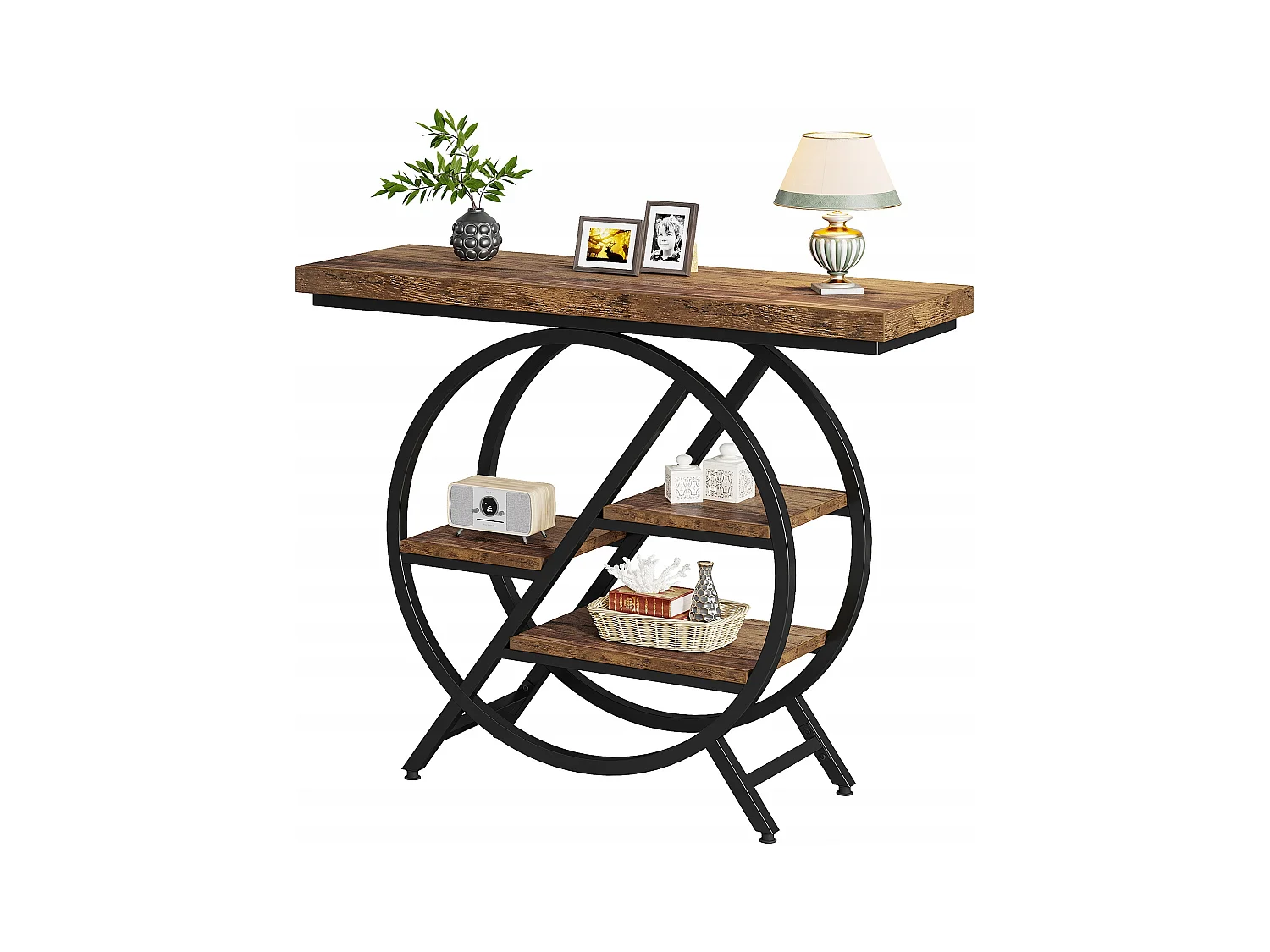 Table Console, 100 cm Table d'entrée avec Plateau épais, Industrielle Table de canapé Tables d'appoint, Brun Rustique
