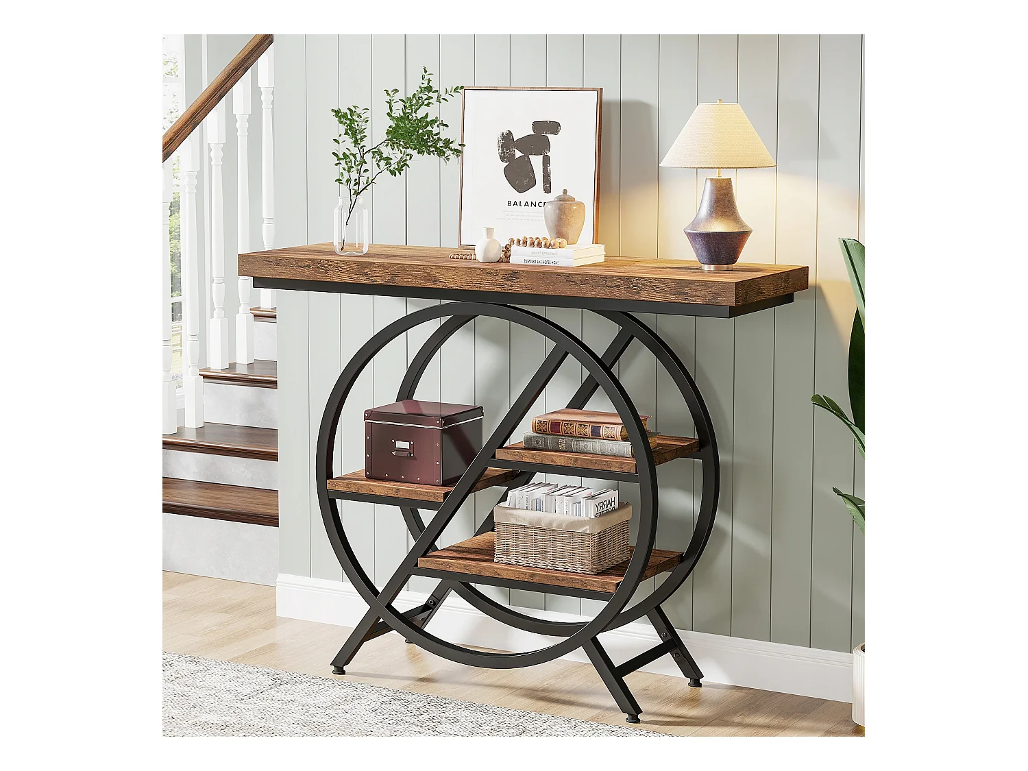 Consoletafel, 100 cm entreetafel met dik blad, industriële salontafel en bijzettafels, rustiek bruin