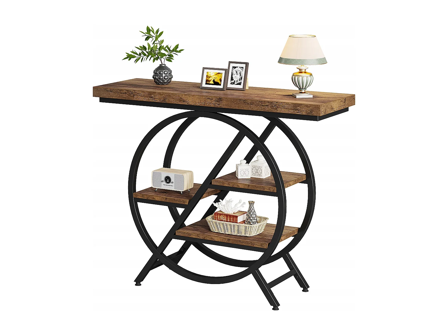 Mesa de Console, Mesa de Entrada de 100 cm com Tampo Espesso, Mesa de Sofá Industrial, Mesas Auxiliares, Marrom Rústico