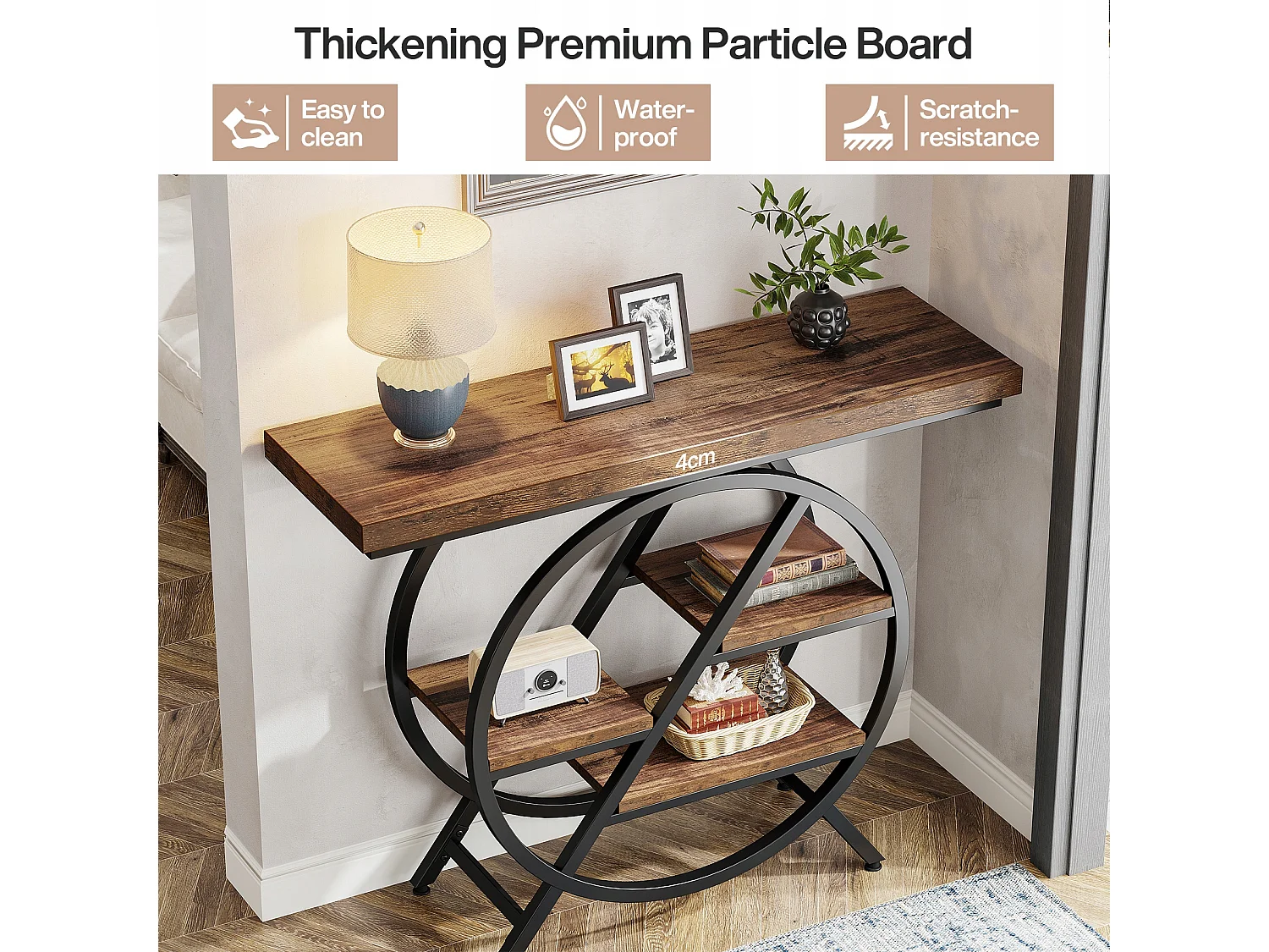 Mesa de Console, Mesa de Entrada de 100 cm com Tampo Espesso, Mesa de Sofá Industrial, Mesas Auxiliares, Marrom Rústico