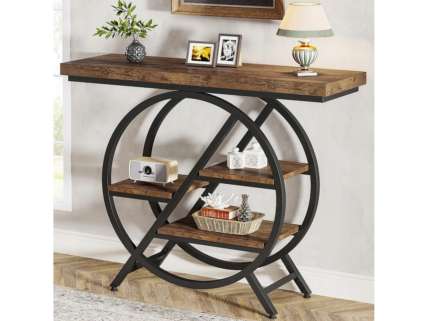 Mesa de Console, Mesa de Entrada de 100 cm com Tampo Espesso, Mesa de Sofá Industrial, Mesas Auxiliares, Marrom Rústico