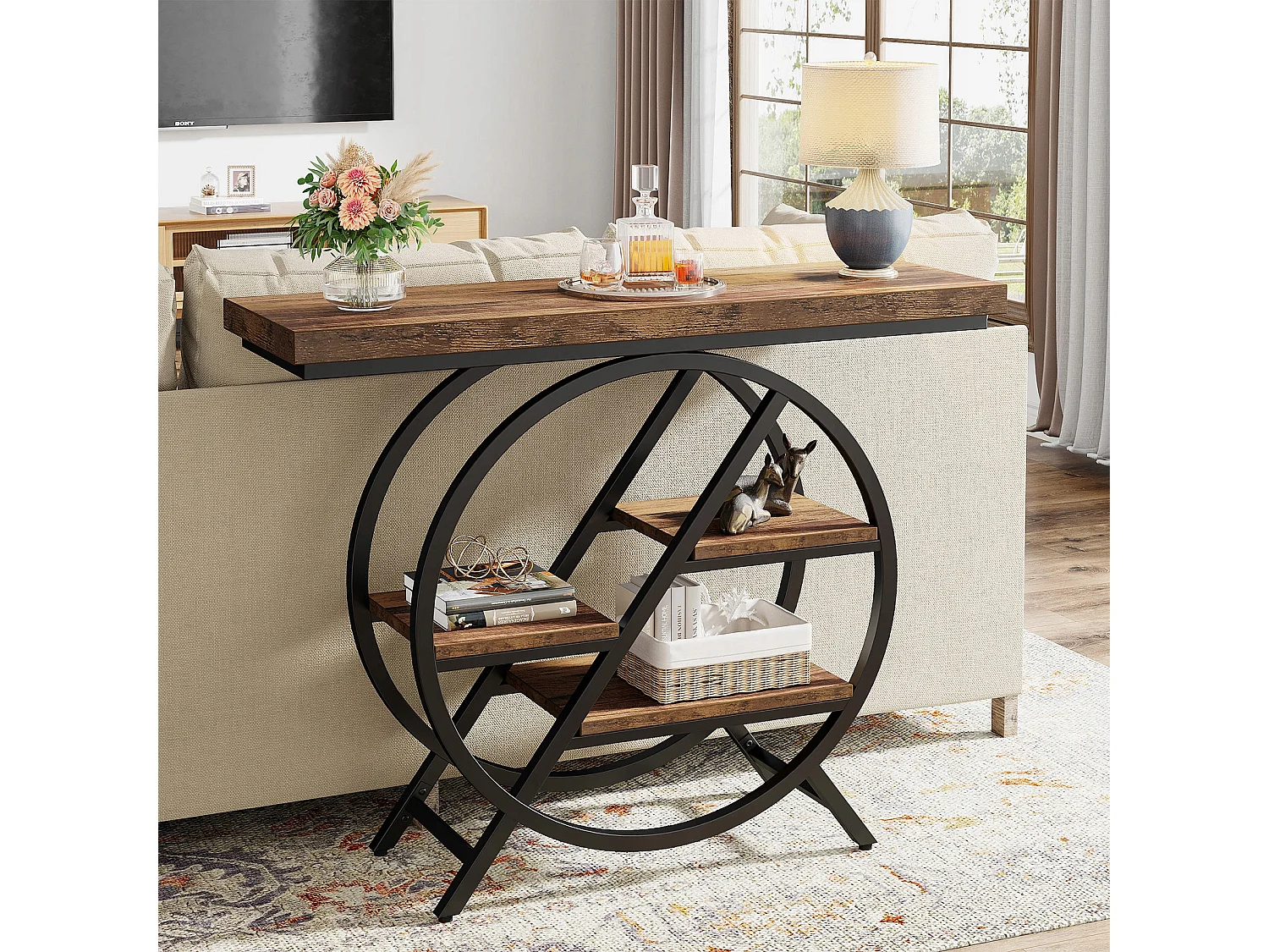 Mesa de Console, Mesa de Entrada de 100 cm com Tampo Espesso, Mesa de Sofá Industrial, Mesas Auxiliares, Marrom Rústico