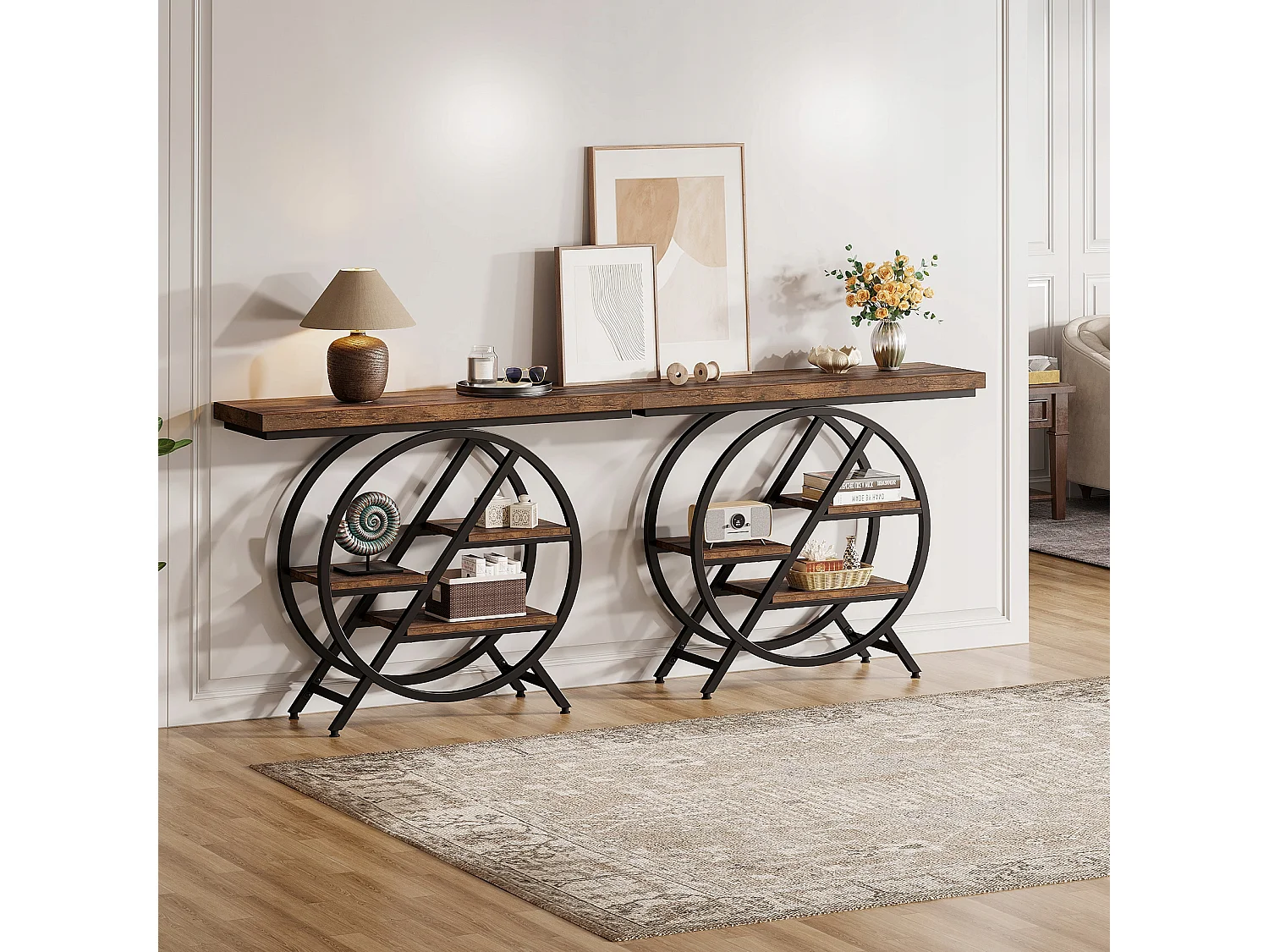 Mesa de Console, Mesa de Entrada de 100 cm com Tampo Espesso, Mesa de Sofá Industrial, Mesas Auxiliares, Marrom Rústico