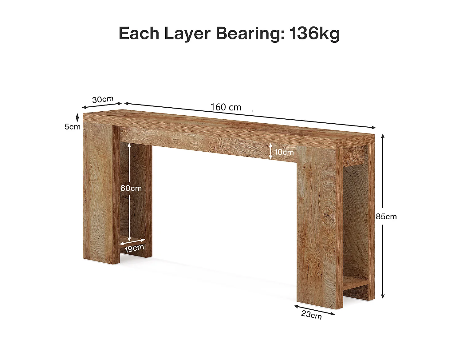 Consoletafel 160 x 29,5 x 85 cm, bijzettafel, haltafel, salontafel voor kleine ruimtes