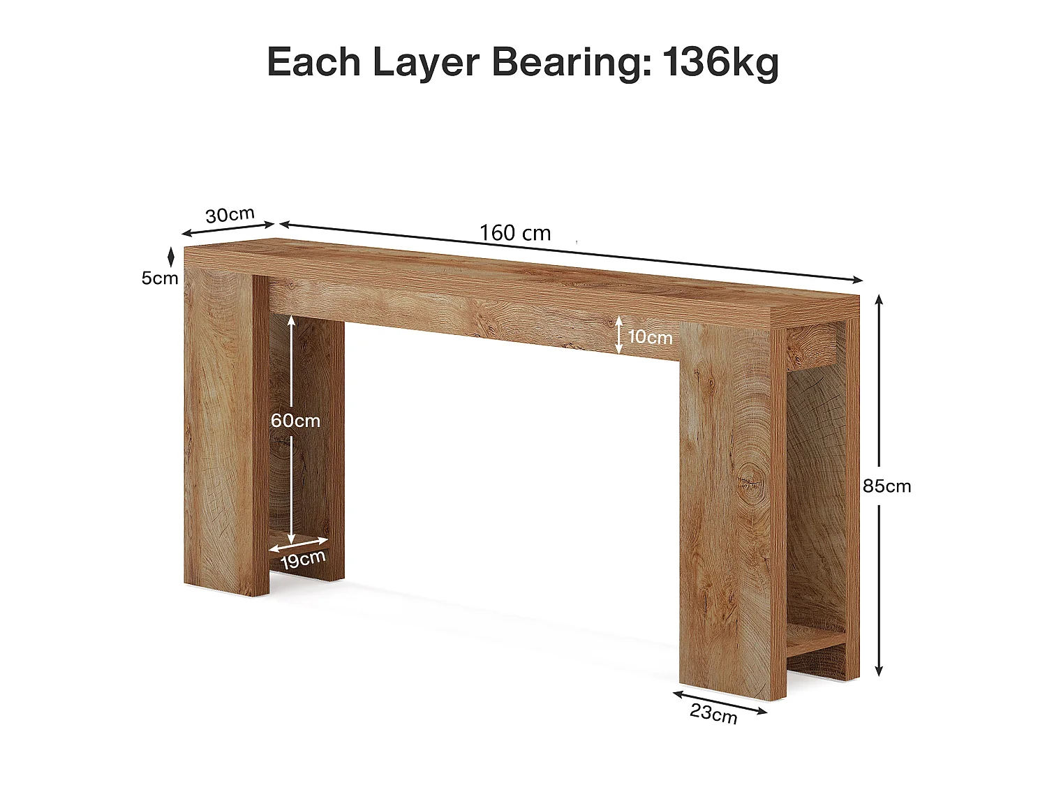 Table Console 160 x 29,5 x 85 cm, Table d'appoint, Table de Couloir, Table Basse pour Petits espaces