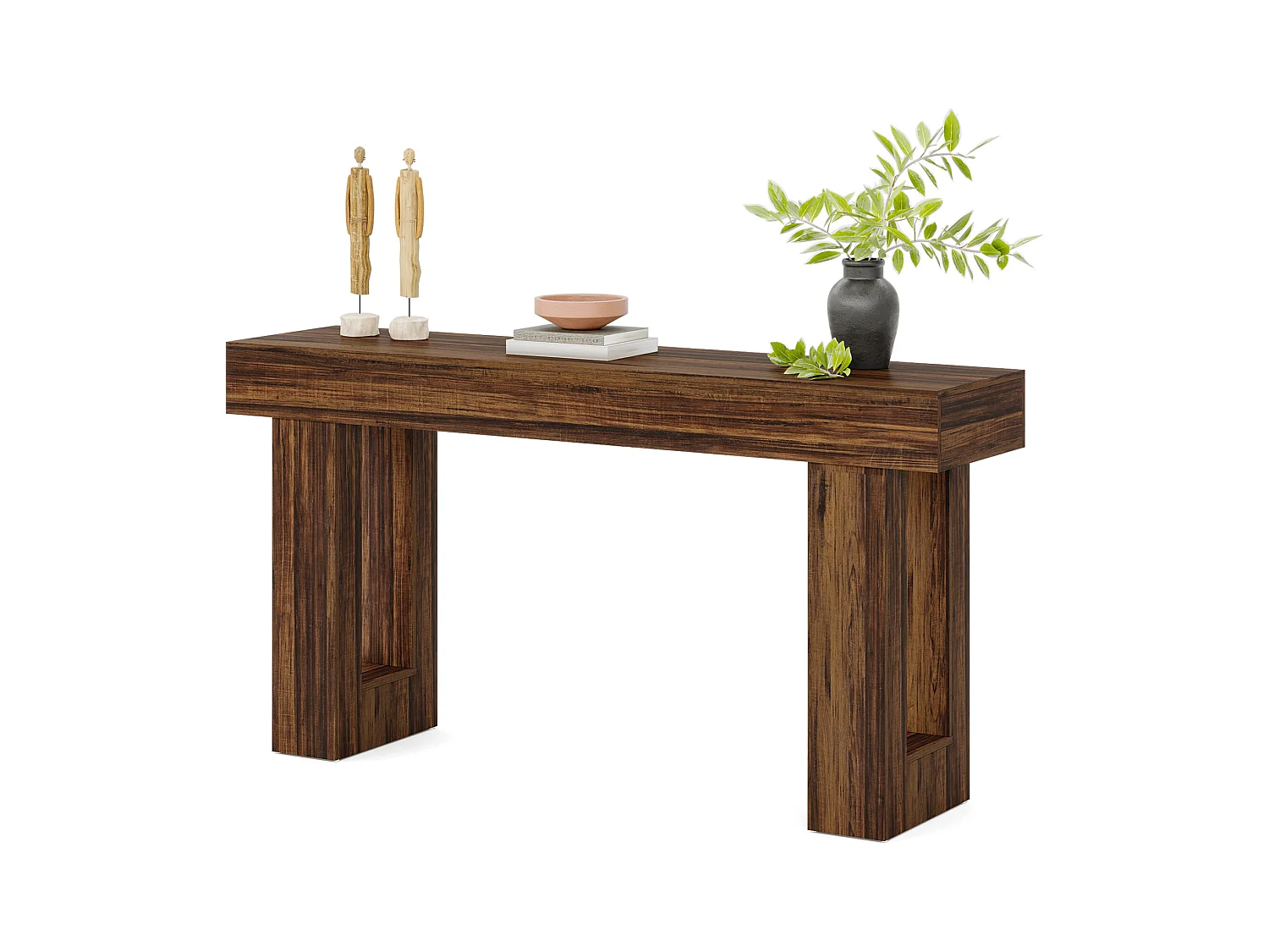 Table console rectangulaire de 160 cm de long, table basse derrière le canapé, table de ferme pour entrée, couloir, salon (marron rustique)