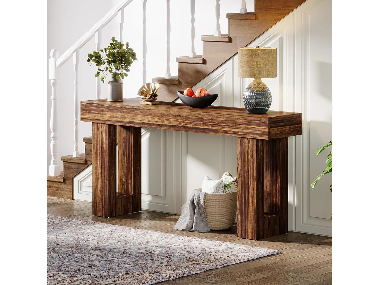 Table console rectangulaire de 160 cm de long, table basse derrière le canapé, table de ferme pour entrée, couloir, salon (marron rustique)