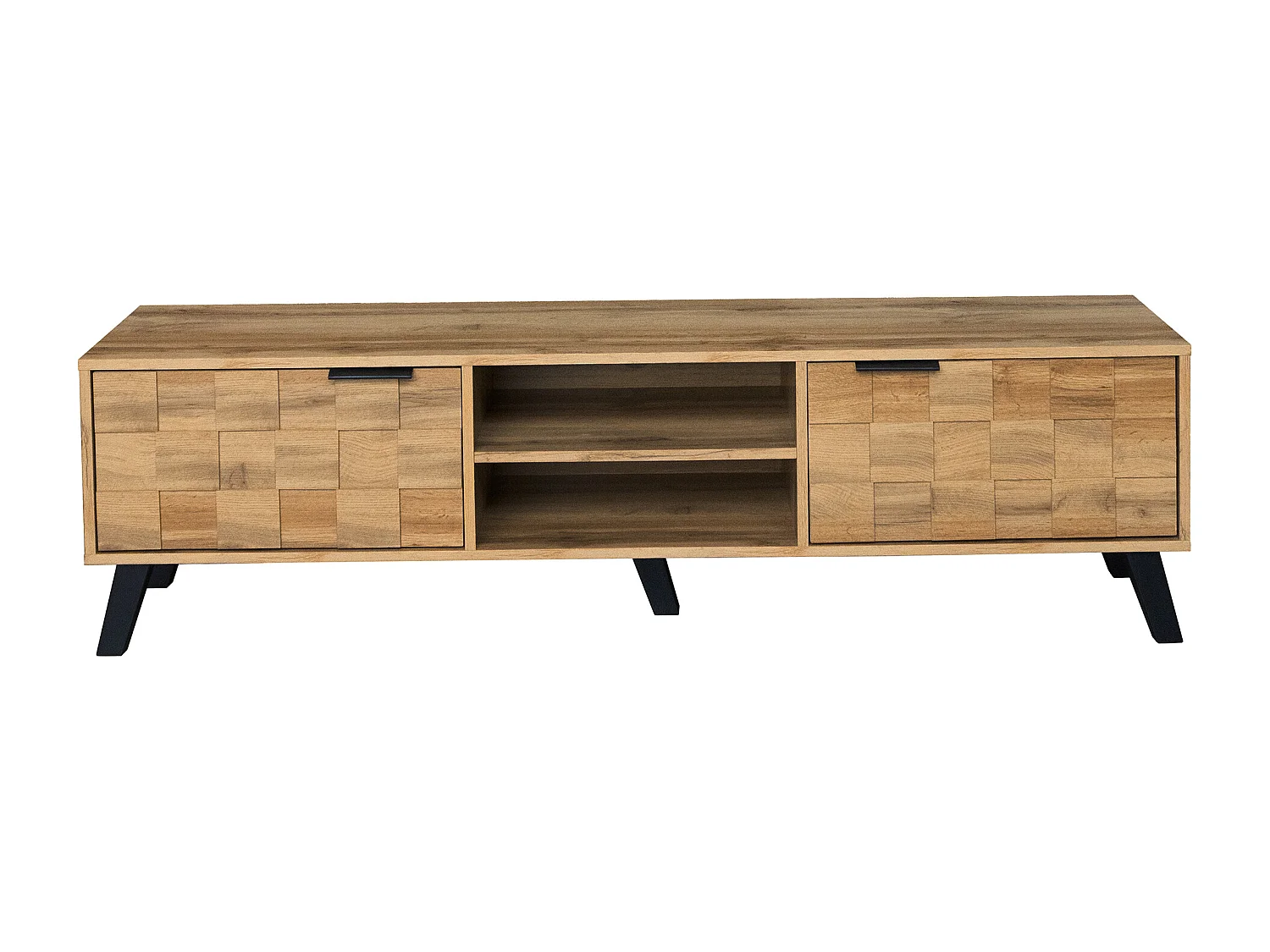 URBAN MEUBLE Meuble TV moderne effet bois avec 2 portes et 2 compartiments ouverts 160x35x45cm