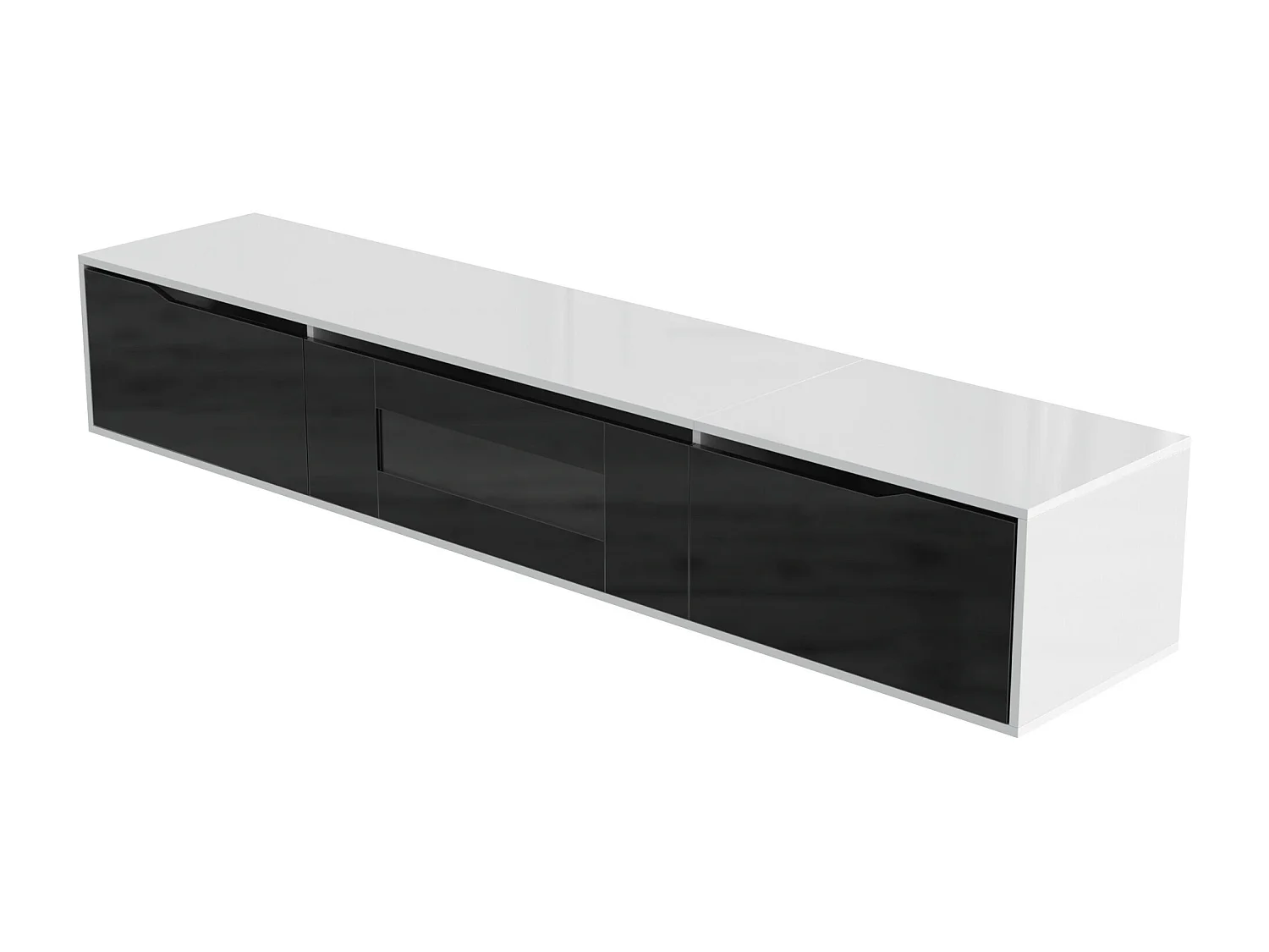 Meuble TV haute brillance noir et blanc avec éclairage LED à couleur changeante portes Push-to-Open 180*30 GOKAINS