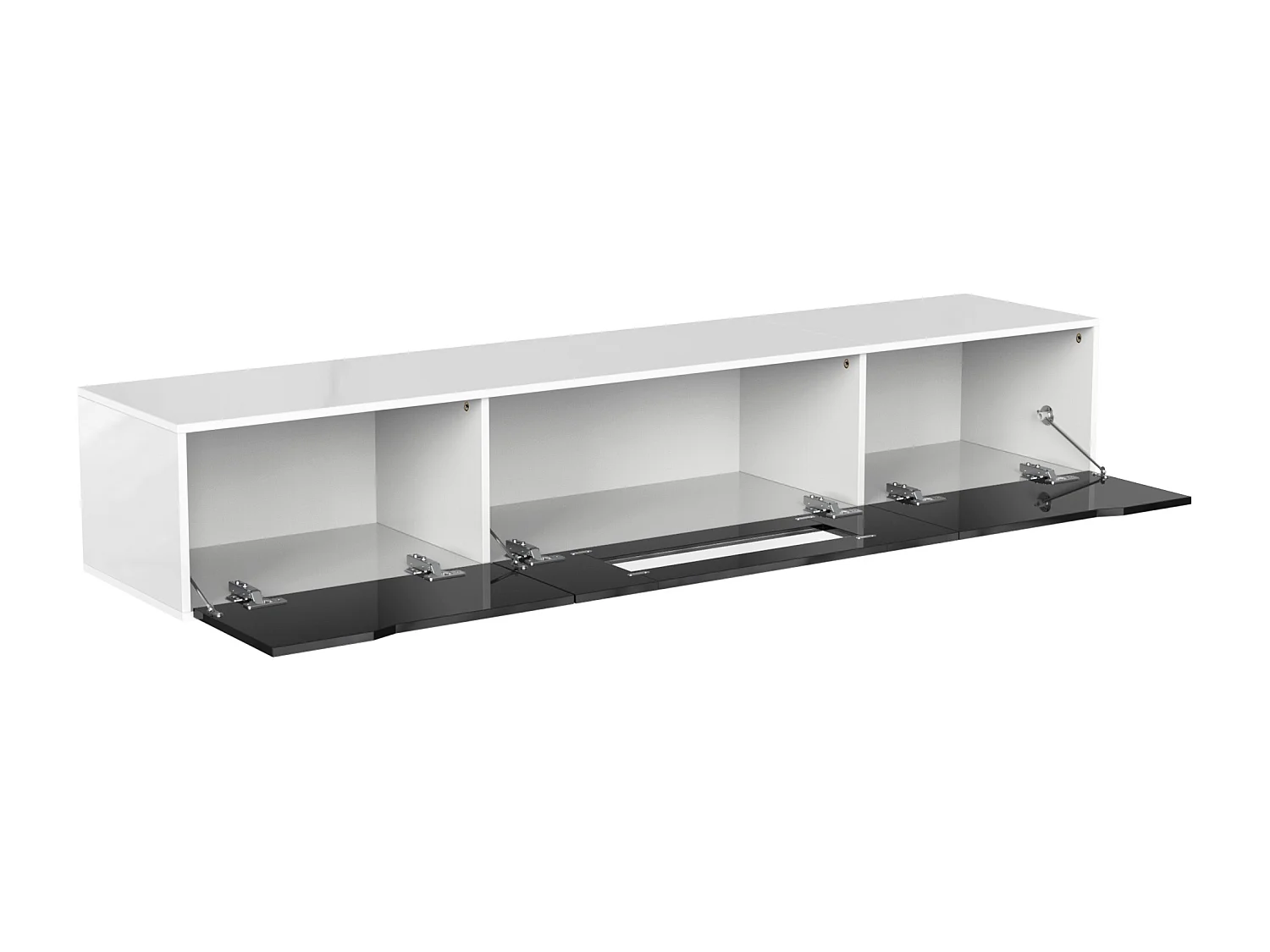 Meuble TV haute brillance noir et blanc avec éclairage LED à couleur changeante portes Push-to-Open 180*30 GOKAINS