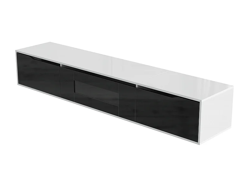 Meuble TV haute brillance noir et blanc avec éclairage LED à couleur changeante portes Push-to-Open 180*30 GOKAINS